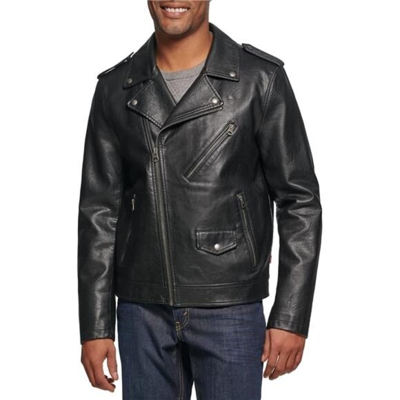 Men's Faux Leather Motorcycle Jacket - Picture 1 of 7